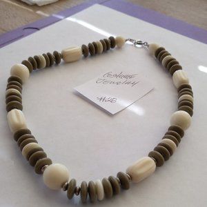 Beaded multi color green-white silver costume necklace handcrafted 18 inches